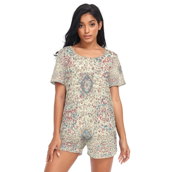 Women Pajama Sets Short Sleeve Sweatshirts Design Flowers Casual Tops and Shorts