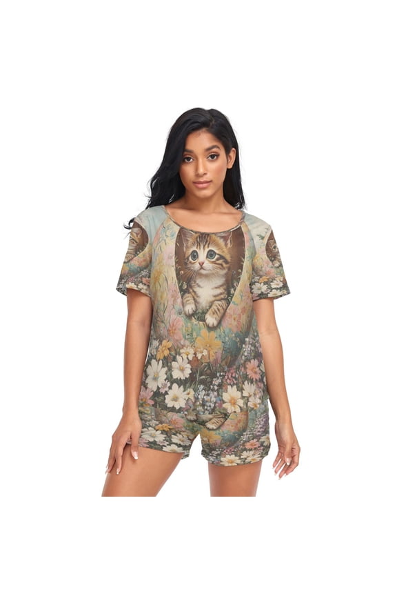 Women Pajama Sets Short Sleeve Sweatshirts Easter Egg Cuddle Casual Tops and Shorts