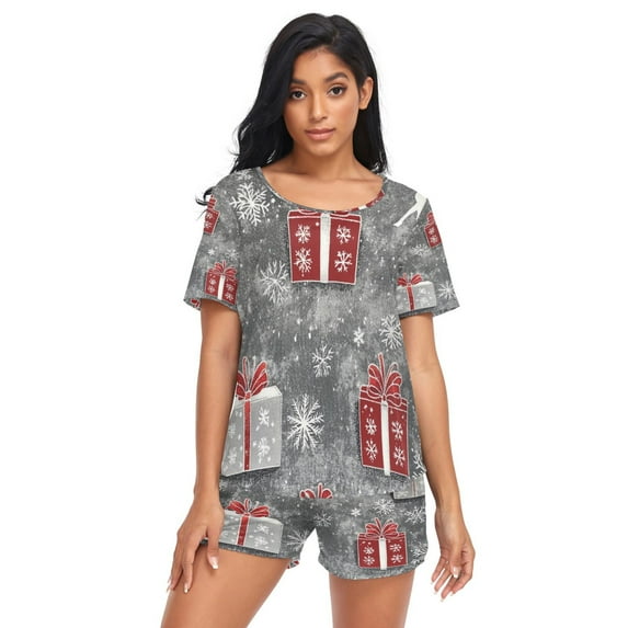 Women Pajama Sets Short Sleeve Sweatshirts Festive Holiday Gifts Casual Tops and Shorts