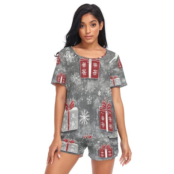 Women Pajama Sets Short Sleeve Sweatshirts Festive Holiday Gifts Casual Tops and Shorts