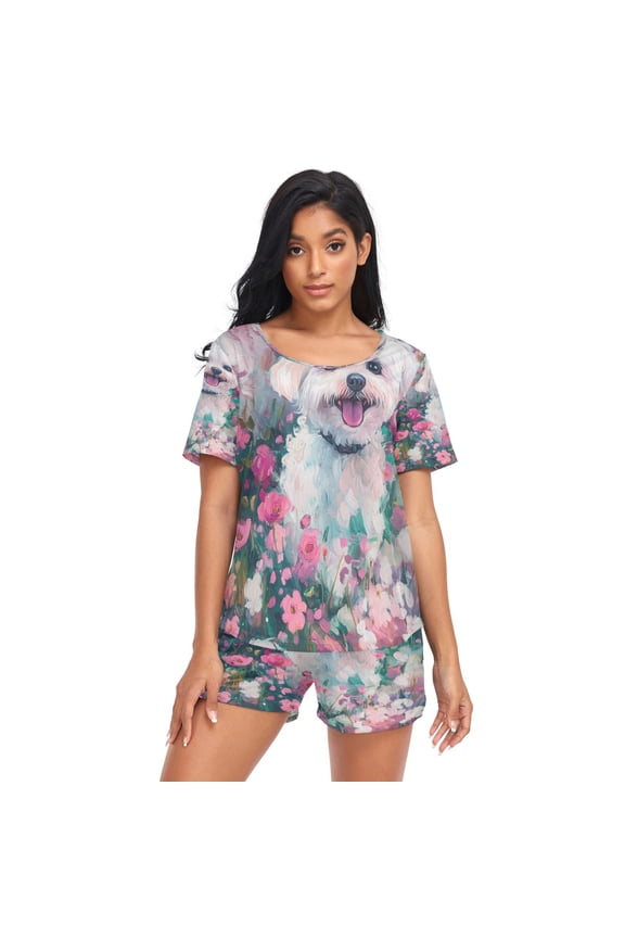 Women Pajama Sets Short Sleeve Sweatshirts Fluffies Joy Casual Tops and Shorts