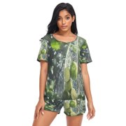 Women Pajama Sets Short Sleeve Sweatshirts Lime Slices in Sparkling Water Casual Tops and Shorts