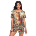 thumbnail image 1 of Women Pajama Sets Short Sleeve Sweatshirts Squirrel Surrounded by Flowers Casual Tops and Shorts, 1 of 7