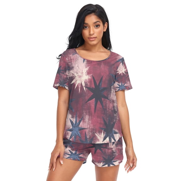 Women Pajama Sets Short Sleeve Sweatshirts Starry Casual Tops and Shorts