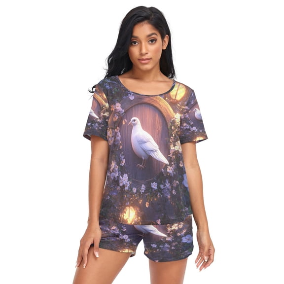 Women Pajama Sets Short Sleeve Sweatshirts Whispers Of Light Casual Tops and Shorts