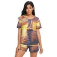 thumbnail image 1 of Women Pajama Sets Short Sleeve Sweatshirts White Sailboat Casual Tops and Shorts, 1 of 7