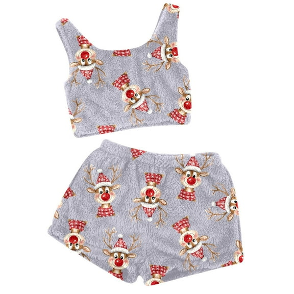 Women Pajama Sets Soft Comfortable Christmas Sleepwear Casual Two Piece Tank Top Shorts Set for Ladies