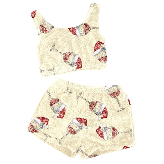 Women Pajama Sets Soft Comfortable Christmas Themed Wear Casual Two Piece Vest Shorts Set for Home Relaxation