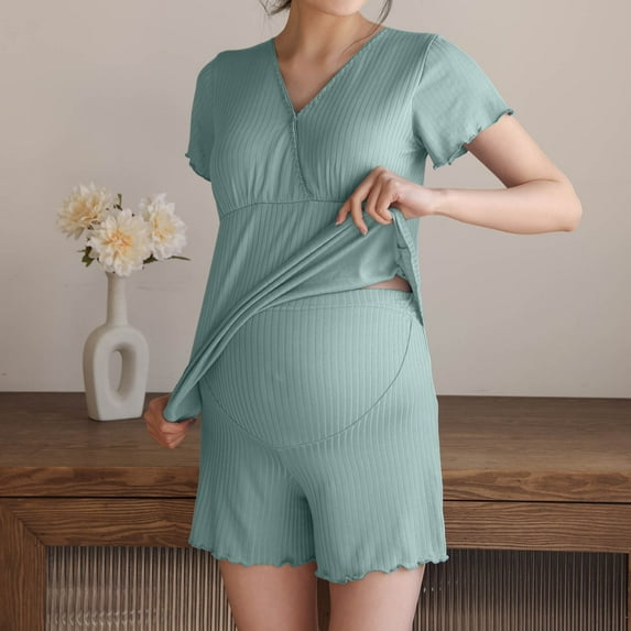 Women Pajama Sets Soft Comfortable Nursing Sleepwear Maternity Pajama Set For Breastfeeding Moms Postpartum Loungewear With Built In Bra Teen Pajamas Satin Pants Set for Women Pajamas Short Set Women
