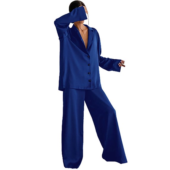 Women Pajama Sets Two-Piece Nightwear Long Sleeve Button Down Shirts Sleepwear Comfy Pj Lounge Sets with Long Pants