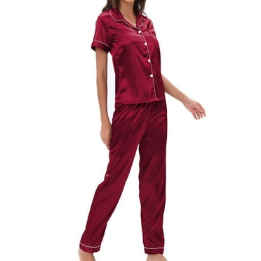 Women Pajama Sets Two-Piece Nightwear Short Sleeve Shirts Sleepwear Button Down Comfy Pj Lounge Sets with Long Pants