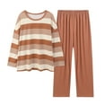 thumbnail image 1 of Women Pajama Sets Womens Comfortable Stripe Gradient Pure Color Imitation Cotton Pajamas Women's Casual Loose Long Sleeved Trousers Suit Women's Blended Pajamas Cotton Gowns Sleepwear for Women, 1 of 1