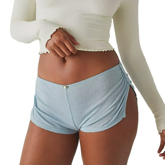 Women Pajama Shorts Soft Comfy Side Split Ruched Elastic Lounge Pants Stretch Sleep Pj Bottoms Sleepwear