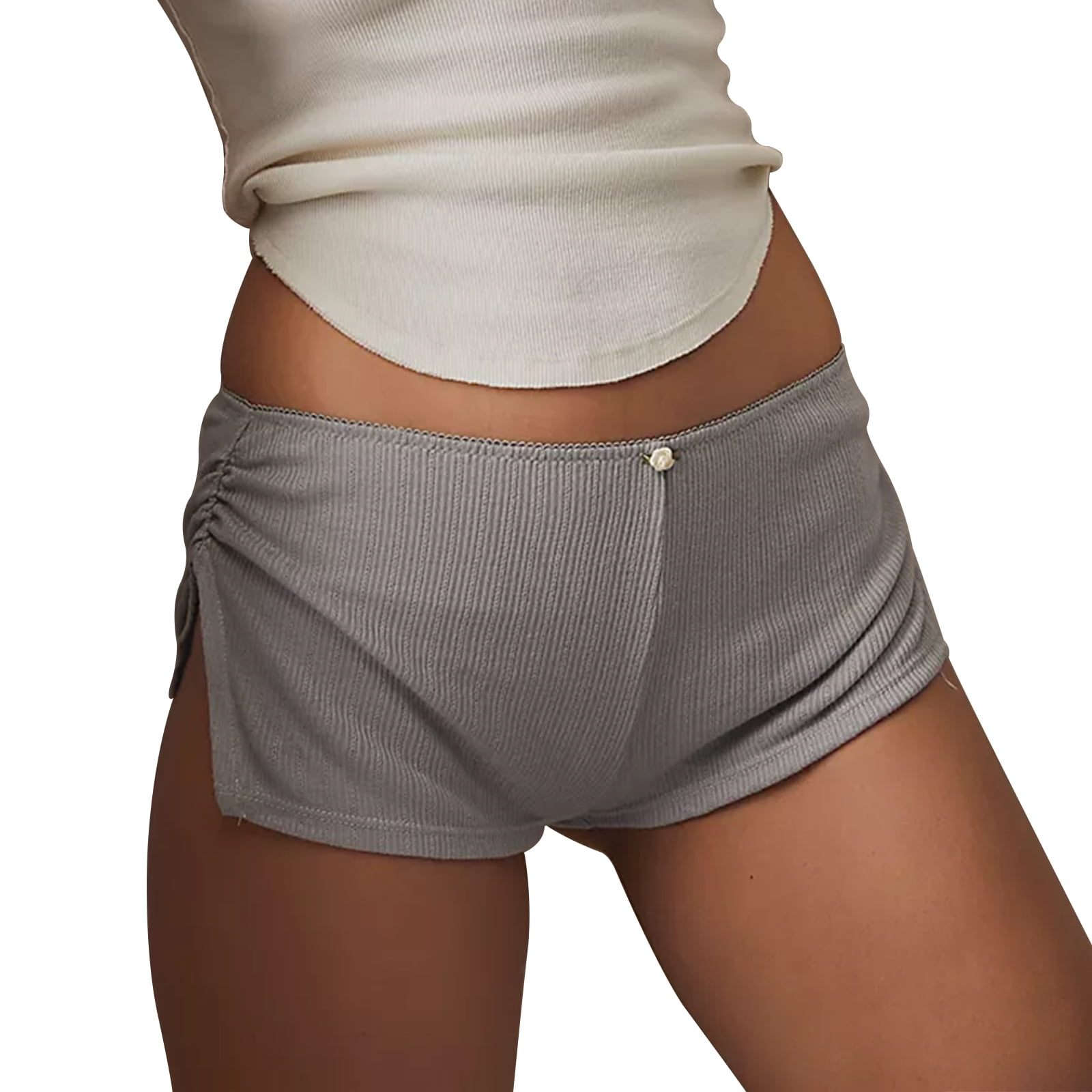 Women Pajama Shorts Soft Comfy Side Split Ruched Elastic