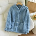 thumbnail image 1 of Women Pajama Tops Button down Sleepwear Fuzzy Fleece Jacket Long Sleeve Soft Warm Winter Coat with Pockets New Blue L, 1 of 3