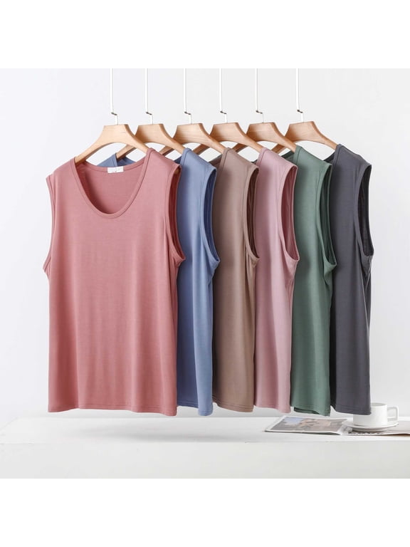 Women Pajama Tops Plus Size Solid Sleeveless Loose Thin Basic Layering Casual Tank Sleep Top