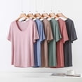 thumbnail image 1 of Women Pajama Tops Solid Crew Neck Short Sleeve Thin Plain Style Basic Layering Tee Sleep Top, 1 of 5