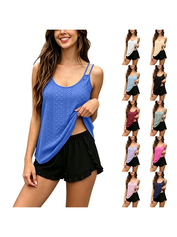 Women Pajama Tops Solid Decorative Thin Spaghetti Strap Layering Casual Cami Sleep Top