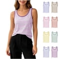 thumbnail image 1 of Women Pajama Tops Striped Sleeveless Tank Built In Bra Stretch Daily Layering Sleep Top, 1 of 5