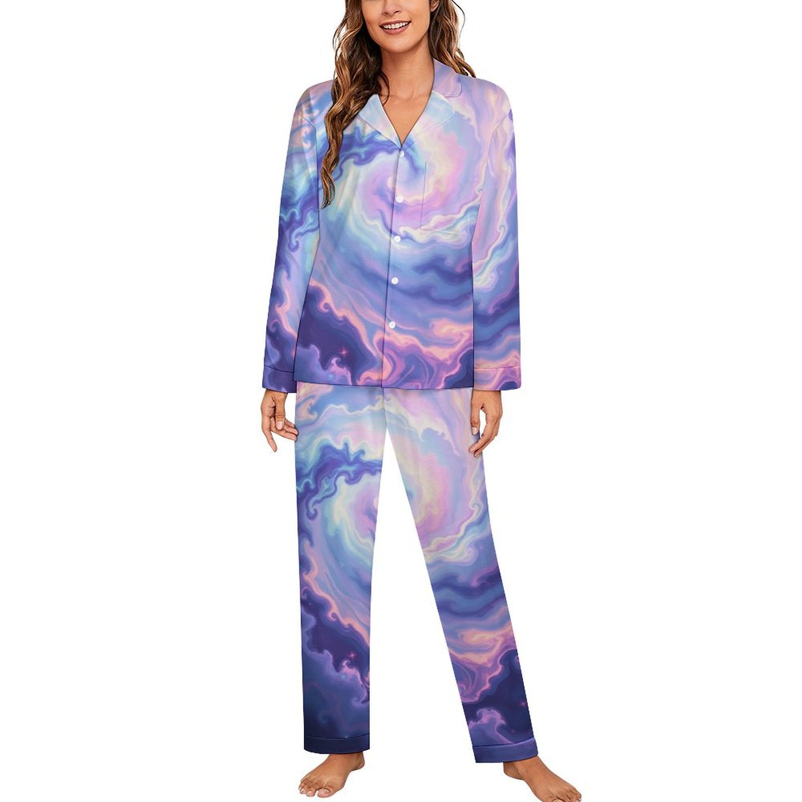 Women Pajamas Cosmic Swirl Nebula Long Sleeve Female Set Negligee Suit ...