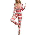 thumbnail image 1 of Women Pajamas Jumpsuit, Buttons V Neck Long Sleeve Christmas Cartoon Printed One-Piece Sleepwear, 1 of 7