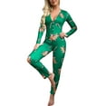thumbnail image 1 of Women Pajamas Jumpsuit, Buttons V Neck Long Sleeve Christmas Cartoon Printed One-Piece Sleepwear, 1 of 7