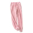 thumbnail image 1 of Women Pajamas Pants Soft Velvet Solid Color Straight Leg Pant High Waist Velour Lounge Trousers With Pockets Pink XL, 1 of 6