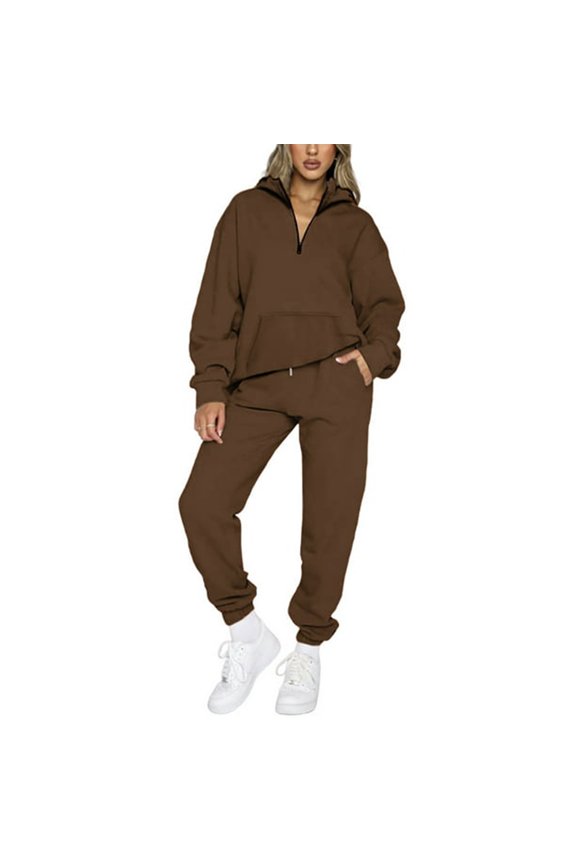 Women Pajamas Set 2 Pieces Loungewear Suits Solid Color Zipper Hooded Hoodies Sweatshirts Tops and Pants Sleepwear Outfits