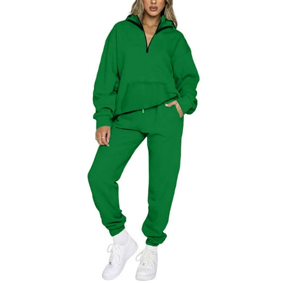 Women Pajamas Set 2 Pieces Loungewear Suits Solid Color Zipper Hooded Hoodies Sweatshirts Tops and Pants Sleepwear Outfits