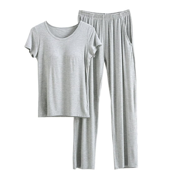 Women Pajamas Set Button Down Sleepwear Short Sleeve Nightwear with Long Pants Soft Pjs Set with Pockets