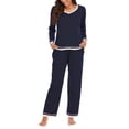 thumbnail image 1 of Women Pajamas Set Button Down Sleepwear Short Sleeve Nightwear with Long Pants Soft Pjs Set with Pockets, 1 of 4