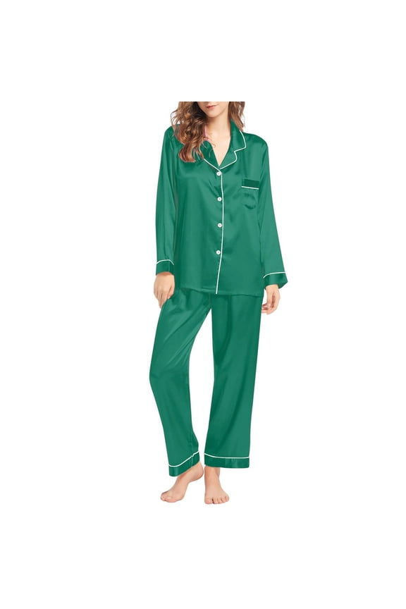 Women Pajamas Set Button Down Sleepwear Short Sleeve Nightwear with Long Pants Soft Pjs Set with Pockets