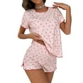 thumbnail image 1 of Women Pajamas Set Cherry Print Frill Short Sleeve Tops and Elastic Waist Shorts 2 Piece Outfits Loungewear, 1 of 7
