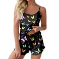 thumbnail image 1 of Women Pajamas Sets Sleeveless Butterfly Print Camis And Shorts Homewear Casual Sleepwear Summer 2 Piece Set Loungewear, 1 of 3