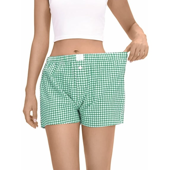 Women Pajamas Shorts Gingham Cute Short Pants Plaid Lounge Shorts Sleep Bottoms Elastic Boxers Streetwear