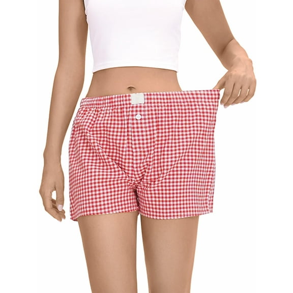 Women Pajamas Shorts Gingham Cute Short Pants Plaid Lounge Shorts Sleep Bottoms Elastic Boxers Streetwear