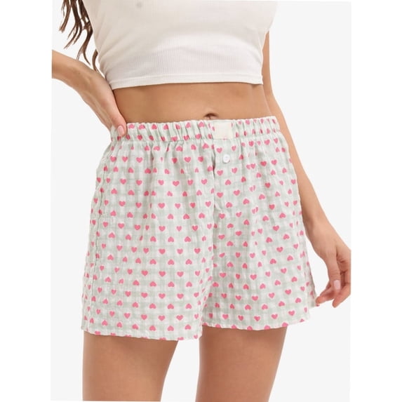 Women Pajamas Shorts Micro Button Boxers Elastic Waist Cute Pj Bottoms Summer Lounge Short