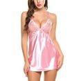 thumbnail image 1 of Women Pajamas New Women Lace Nightgown Chemise Sleepwear V-Neck Nightgown Satin Camisole Dress Nightgown Nightdress Pink L, 1 of 5