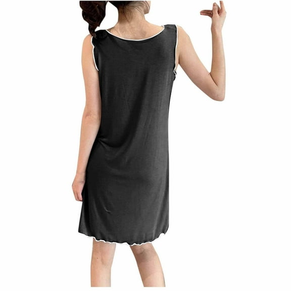Women Pajamas New Soft Cotton Nightgowns for Women Sleeveless Tank Sleepshirts V Neck Sleepwear Night Gown Comfy Casual Pajama Black XXL