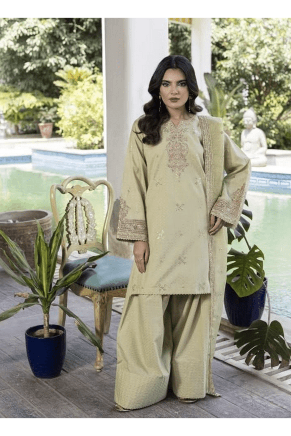 Women Pakistani Farshi Shalwar Suit 3 Pc Jora Mint Sage Olive Green Embroidered Stunning Eid Wedding Ramadan Dewali Indian Size Medium M New