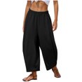thumbnail image 1 of Women Palazzo Boho Pants Casual Loose Elastic Waist Harem Pant Summer Beach Travel Baggy Slacks, 1 of 6