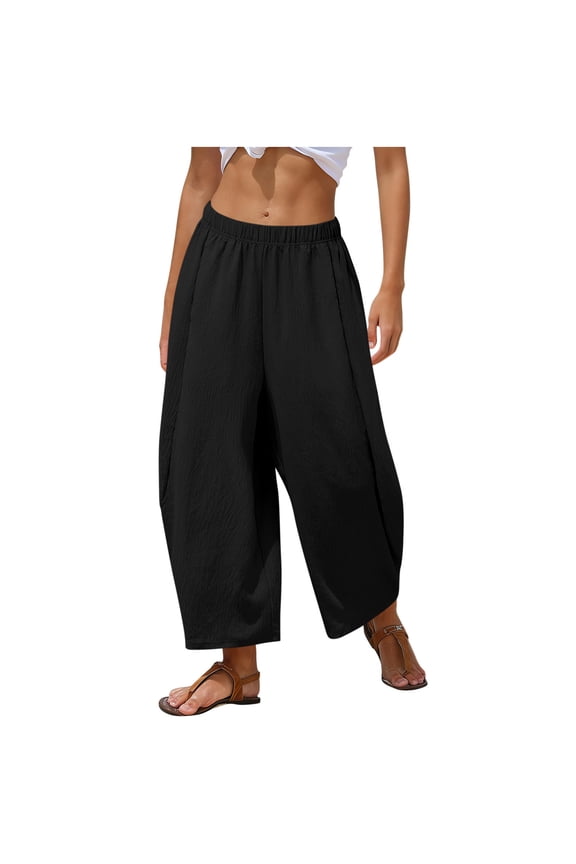 Women Palazzo Boho Pants Casual Loose Elastic Waist Harem Pant Summer Beach Travel Baggy Slacks