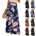 thumbnail image 1 of Women Palazzo Pants Summer Boho Baggy Wide Leg High Waist Flowy Beach Casual Trousers with Pockets Dark Blue S, 1 of 8