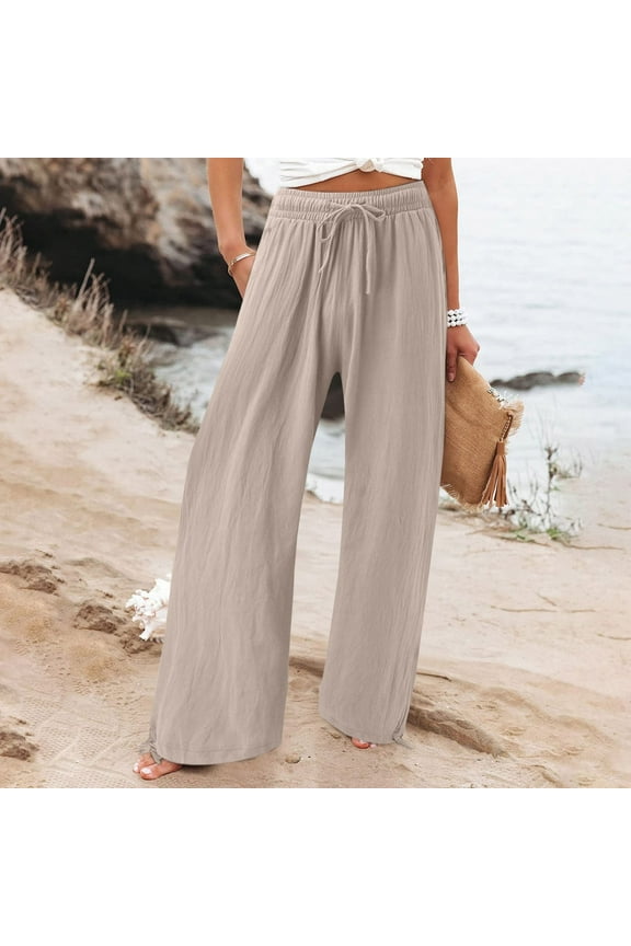 Women Palazzo Pants Summer Boho Wide Leg High Waist Casual Lounge Pants