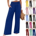 thumbnail image 1 of Women Palazzo Pants Summer Flowy Wide Leg High Waist Lounge Trousers with Pockets 2026 Casual Beach Vacation Royal Blue M, 1 of 10