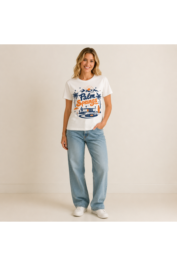 Women Palm Springs Graphic T Shirt White Short Sleeve Crew Neck Summer Vacation Casual Tee