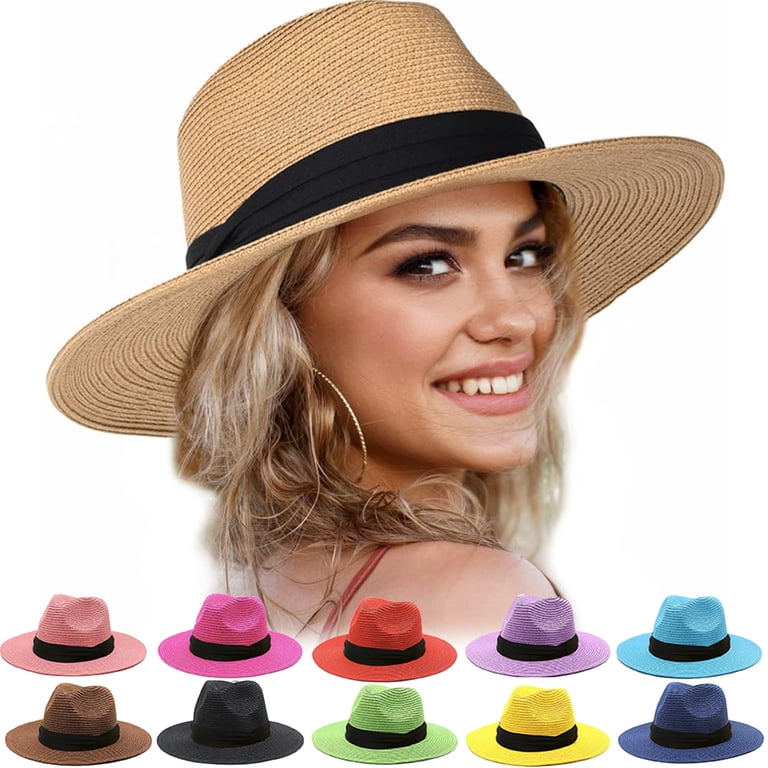 Women Panama Straw Hat Classic Wide Brim Sun Hat for Beach  display picture 2