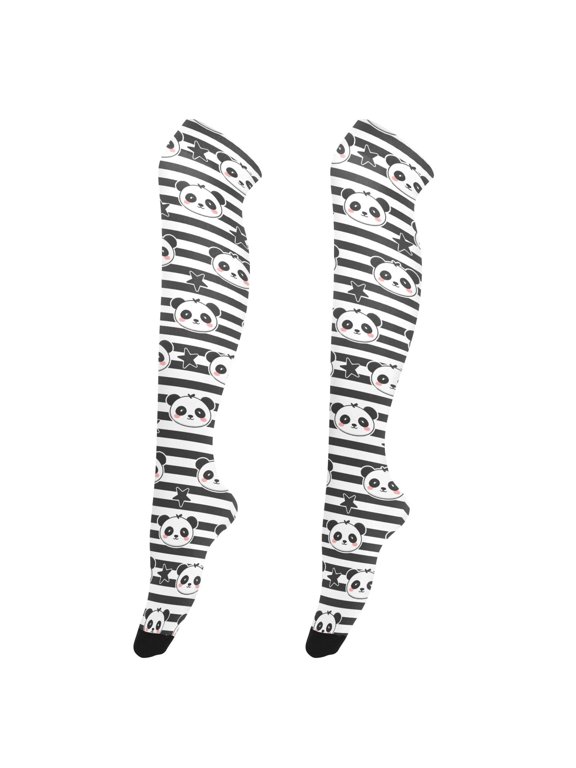 Women Panda on Stripes Pattern Over Knee Thigh High Socks