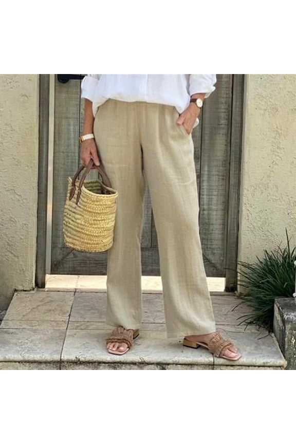 Women Pant Waist Crop Loose Colour Pure And Pants Harem Linen Elastic With Pocket Women Casual Pants Pants for Women Work Casual Elastic Waist Summer Pants for Women Casual Wide Leg Womens Pants