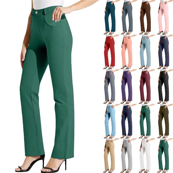 Women Pant Womans Sweatpants Womans Pants Women's Solid Color Elastic Waist Work Office Straight Leg Casual Pants Army Green S